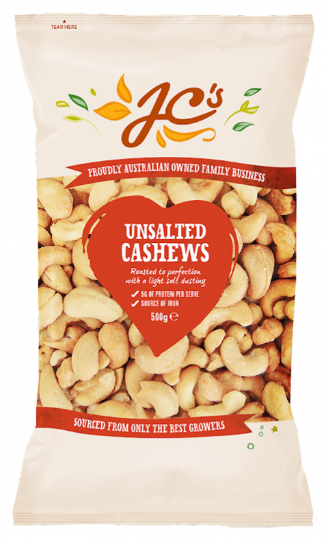 CASHEWS UNSALTED 500G JC'S - Three Brothers Fresh